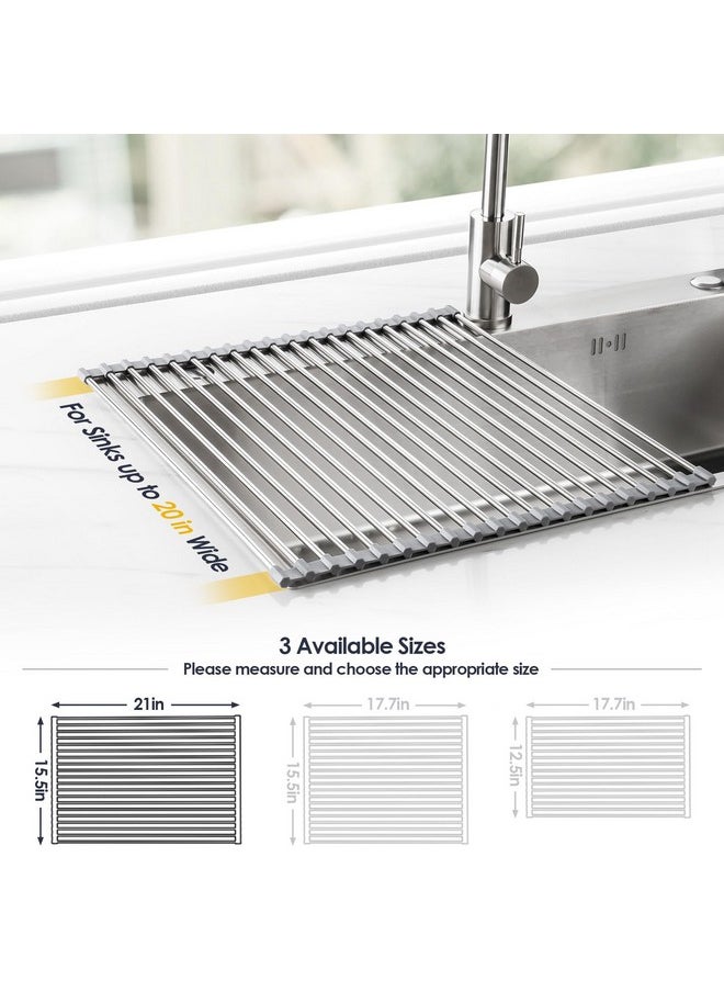 Tomorotec Tomorotec 21" x 15.5" Roll Up Dish Drying Rack Over Sink Drying Rack Sink Cover Kitchen Sink Accessories Gadget Multipurpose Organizer Foldable Stainless Steel Drainer  - Image 3