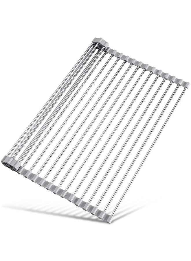 Tomorotec Tomorotec 21" x 15.5" Roll Up Dish Drying Rack Over Sink Drying Rack Sink Cover Kitchen Sink Accessories Gadget Multipurpose Organizer Foldable Stainless Steel Drainer  - Image 1