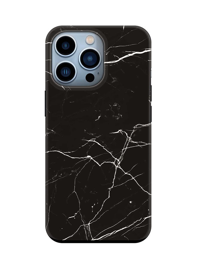 Tough Pro Series Case for Apple iPhone 14 Pro Dual Layer hybrid PC & TPU Customized Mobile Cover Shield with inner TPU protection Matte Finish - Marble Print Black