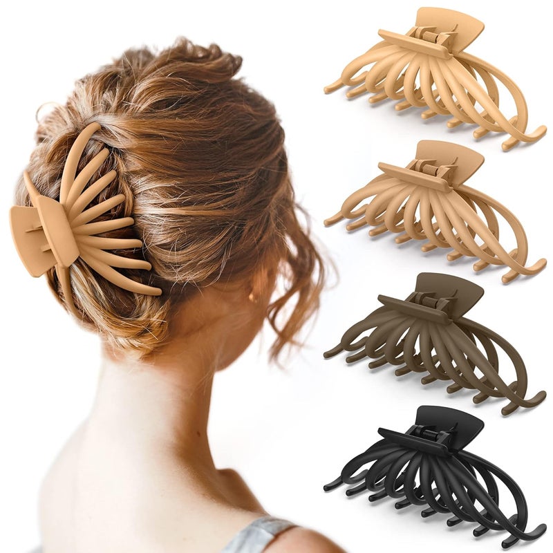 Hair Clips for Thick Hair 4 Pack  Extra Large Hair Claw Clips for Women 475 Hair Accessories for Women Girls Gifts Neutral 4 Colors Blonde Caramel Chestnut Black