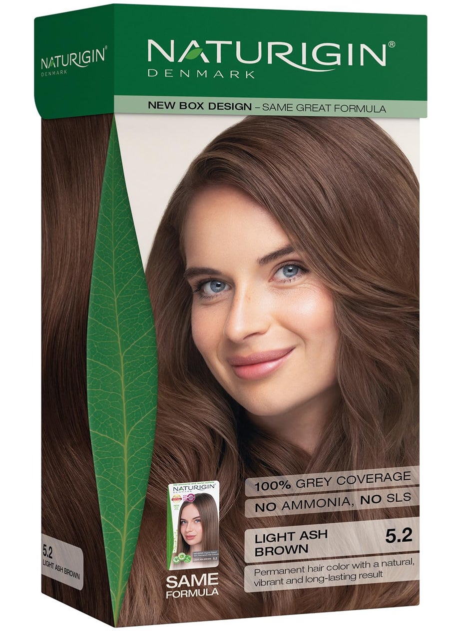NATURIGIN - Naturigin Permanent Hair Dye, 5.2 Light Ash Brown, Ammonia and Paraben Free, up to 100% Gray Hair Coverage, Long Lasting, Vegan, Cruelty Free - Image 1