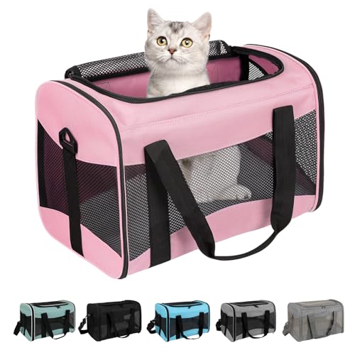 Top tasta Cat Carrying Case - Pet Carrier Airline Approved, Protable and Breathable Pet Travel Carrier Removable Fleece Pad, Collapsible Cat Carrier Dog Carrier for Medium Cats Small Cats Dogs (Small, Pink) - Image 1