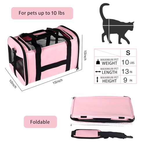 Top tasta Cat Carrying Case - Pet Carrier Airline Approved, Protable and Breathable Pet Travel Carrier Removable Fleece Pad, Collapsible Cat Carrier Dog Carrier for Medium Cats Small Cats Dogs (Small, Pink) - Image 3