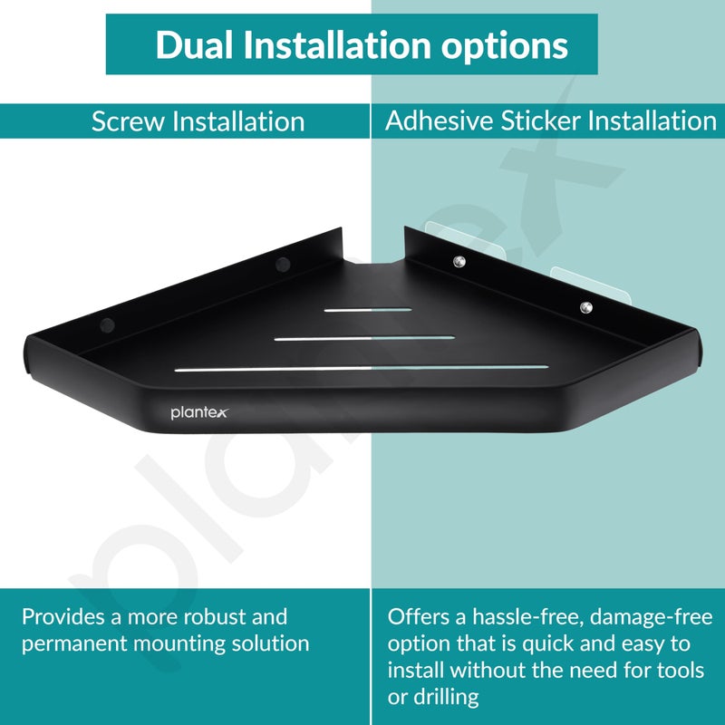 Plantex Self Adhesive Corner Shelf for Bathroom Wall/Multipurpose Bathroom Corner Shelf/12x12 inch Corner for Home/Office/Hotel - Pack of 1 (1501, Black) - Image 5