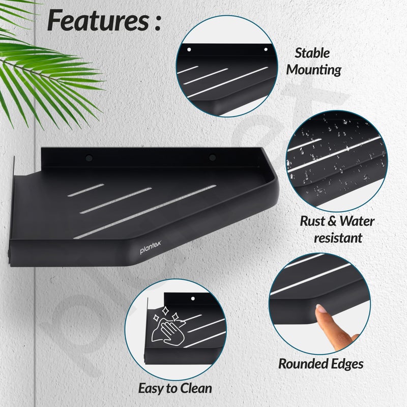 Plantex Self Adhesive Corner Shelf for Bathroom Wall/Multipurpose Bathroom Corner Shelf/12x12 inch Corner for Home/Office/Hotel - Pack of 1 (1501, Black) - Image 2