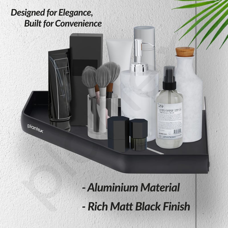 Plantex Self Adhesive Corner Shelf for Bathroom Wall/Multipurpose Bathroom Corner Shelf/12x12 inch Corner for Home/Office/Hotel - Pack of 1 (1501, Black) - Image 3