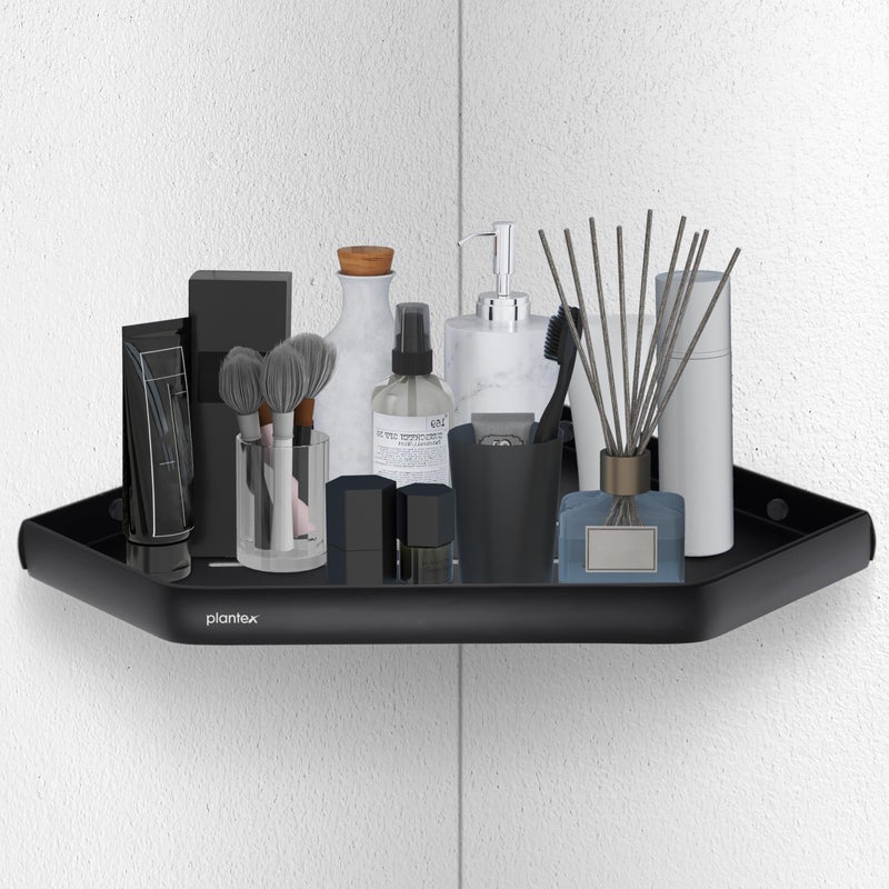 Plantex Self Adhesive Corner Shelf for Bathroom Wall/Multipurpose Bathroom Corner Shelf/12x12 inch Corner for Home/Office/Hotel - Pack of 1 (1501, Black) - Image 1