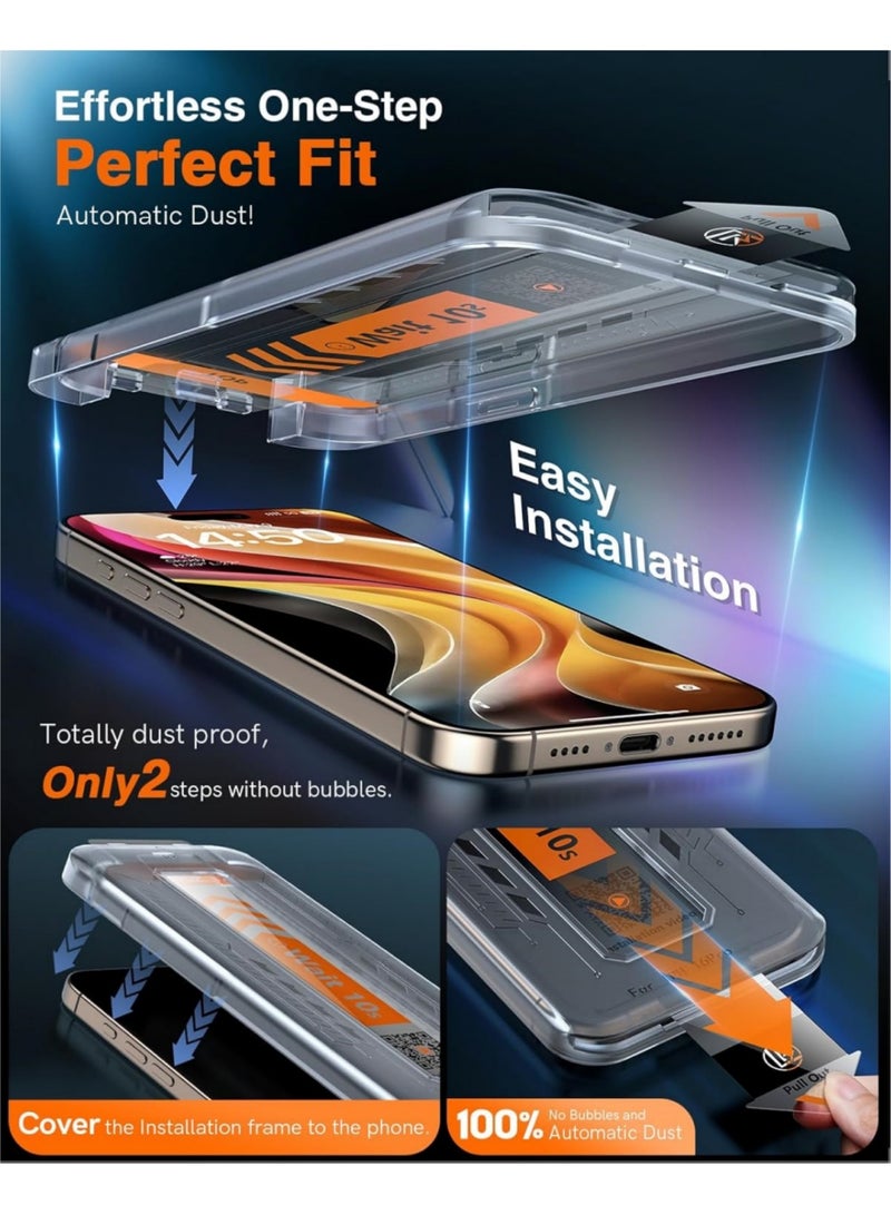 Aookay [2+2 Pack] Screen Protector for iPhone 17 Pro Max with Camera Lens Protector,Shatterproof Tempered Glass [Anti-Fingerprint] [9H Hardness][Automatic Dust-Elimination Install][Bubble Free] - Image 4