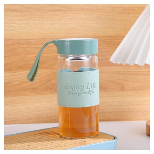 Wosta Leakproof Glass Water Bottle with Stainless Steel Infuser Glass Tea Infuser Bottle with Strainer and Neoprene Sleeve for Loose Leaf Tea, Cold Brew Coffee. (A - GREEN, 480ML) - Image 1