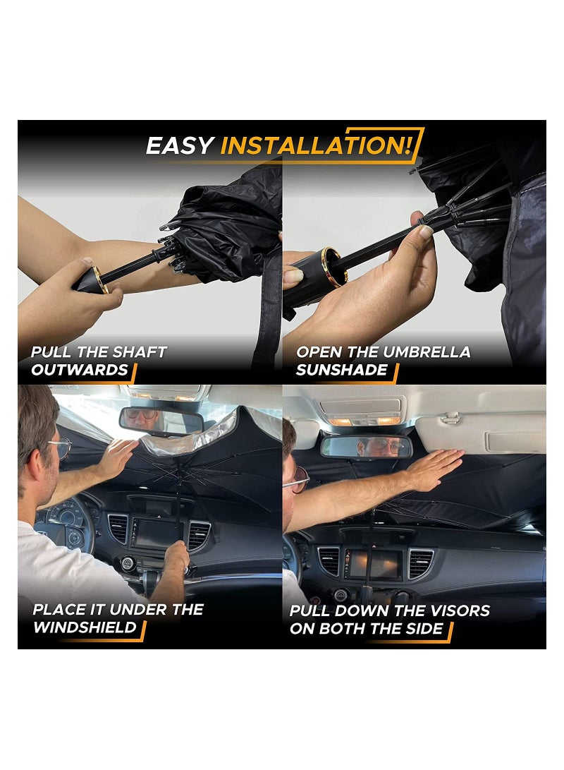 واقٍ من الشمس لزجاج السيارة الأمامي | مظلة عاكسة قابلة للطي لواقٍ من الشمس للسيارات، تحجب أشعة UV واقي الشمس لحماية سيارتك من الحرارة والأضرار - Image 5