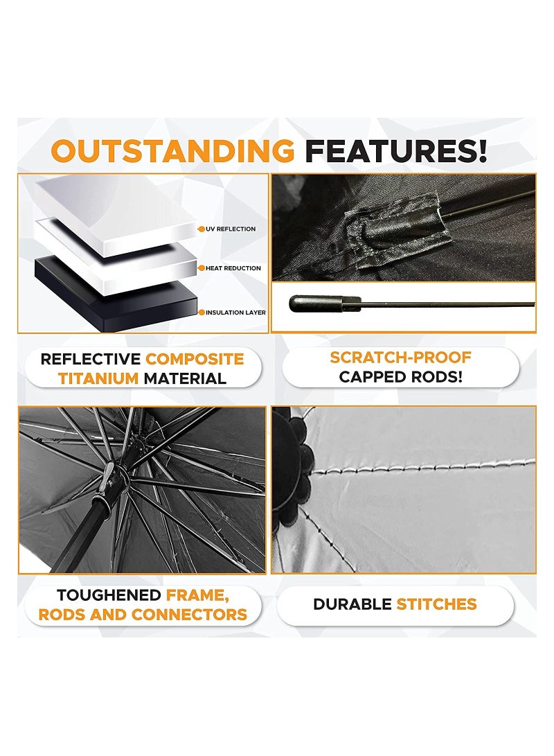 واقٍ من الشمس لزجاج السيارة الأمامي | مظلة عاكسة قابلة للطي لواقٍ من الشمس للسيارات، تحجب أشعة UV واقي الشمس لحماية سيارتك من الحرارة والأضرار - Image 4