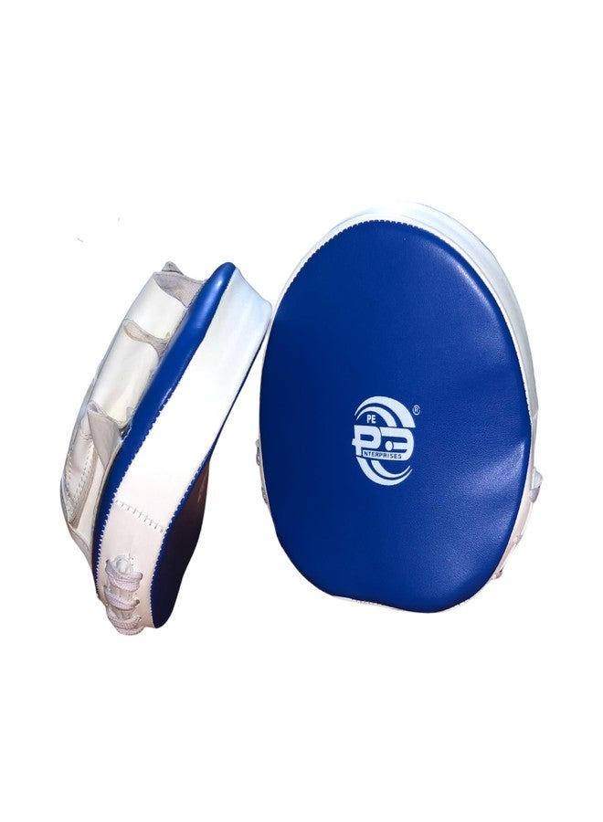 PE Pre Curved Boxing/Kick Boxing Cuban Genuine Leather Focus Pad (Blue& White) - Image 2