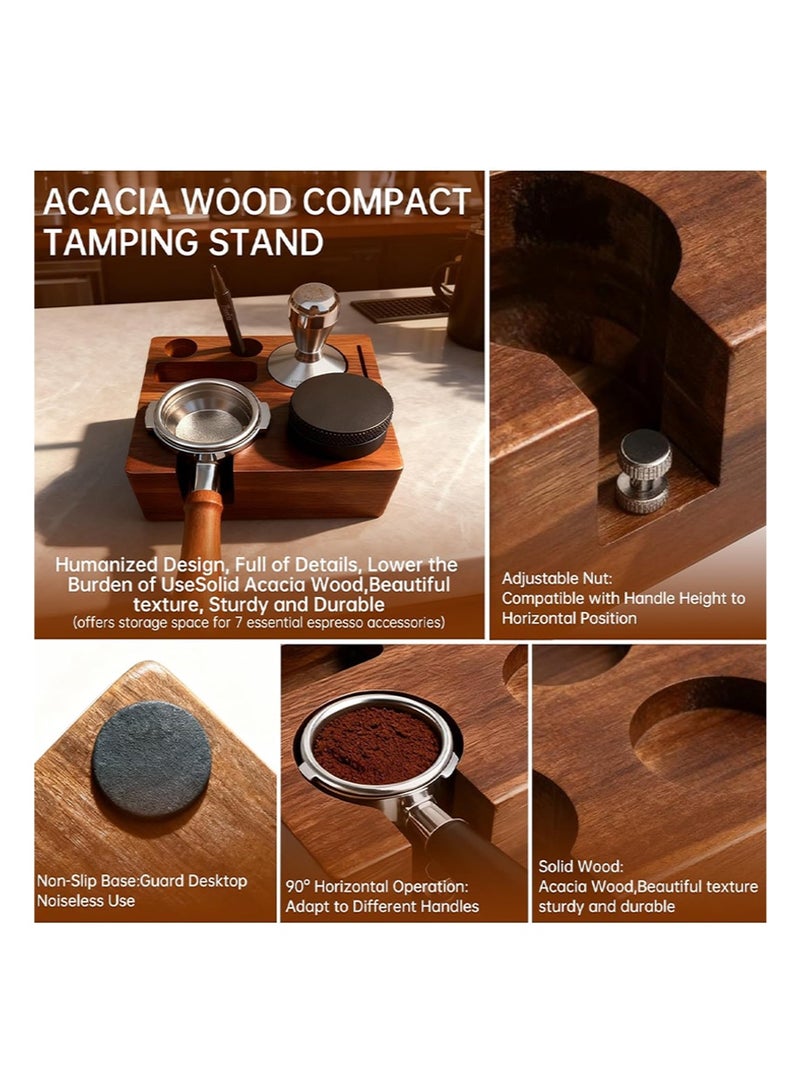 EZSOZO 9 Pcs Espresso Accessories Kit， 51mm 304 Stainless Steel Espresso Tamper Tools， with Wooden Espresso Tamping Station， Distributor Stirrer Dosing Funnel Puck Screen Brush， Latte Art Pen and Decorative Stencils - Image 4