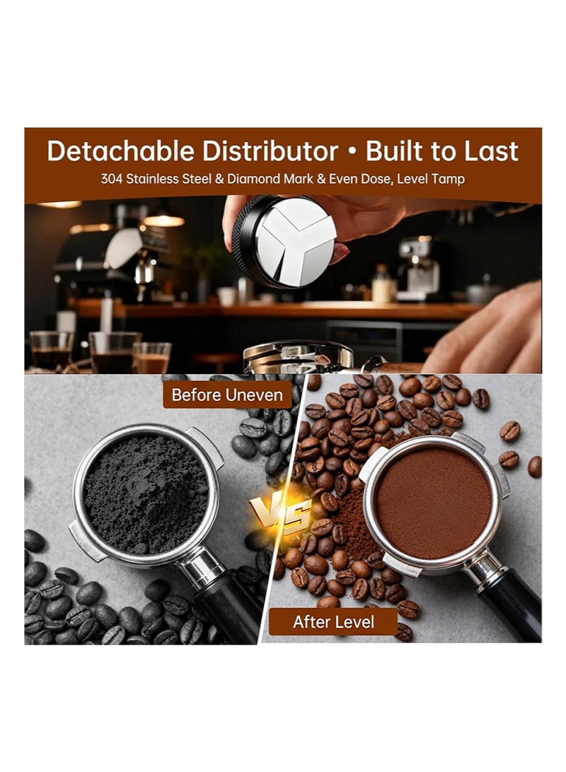 EZSOZO 9 Pcs Espresso Accessories Kit， 51mm 304 Stainless Steel Espresso Tamper Tools， with Wooden Espresso Tamping Station， Distributor Stirrer Dosing Funnel Puck Screen Brush， Latte Art Pen and Decorative Stencils - Image 5