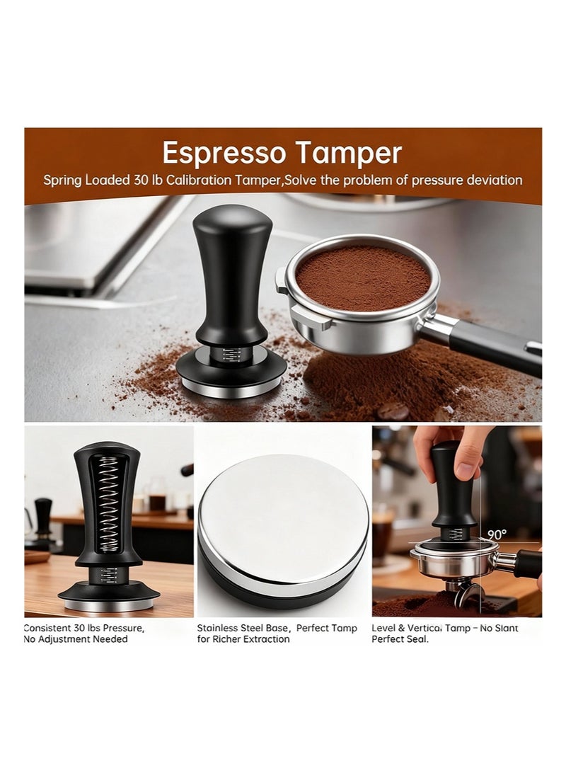 EZSOZO 9 Pcs Espresso Accessories Kit， 51mm 304 Stainless Steel Espresso Tamper Tools， with Wooden Espresso Tamping Station， Distributor Stirrer Dosing Funnel Puck Screen Brush， Latte Art Pen and Decorative Stencils - Image 3