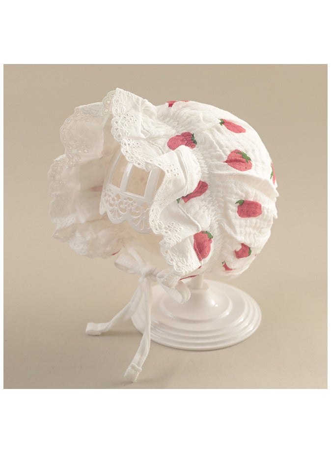 Baby Girl Toddlers Breathable Lacy Bonnet Baby Cap Decorative Hat Cotton Eyelet Cotton Adjustable Sun Protection 0-8 Months 