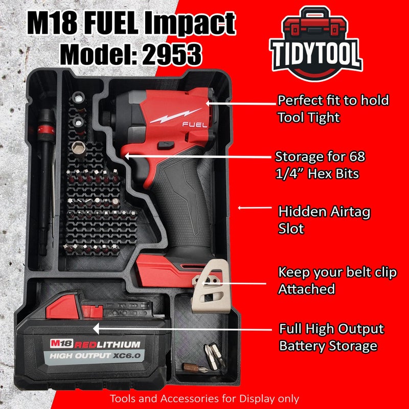 TidyTool Tidy Tool Insert for Milwaukee M18 FUEL 1/4" Hex Impact Driver 2953-20 â€“ Packout Compact Organizer 48-22-8435 Liner â€“ 68 Bit Storage - Image 4