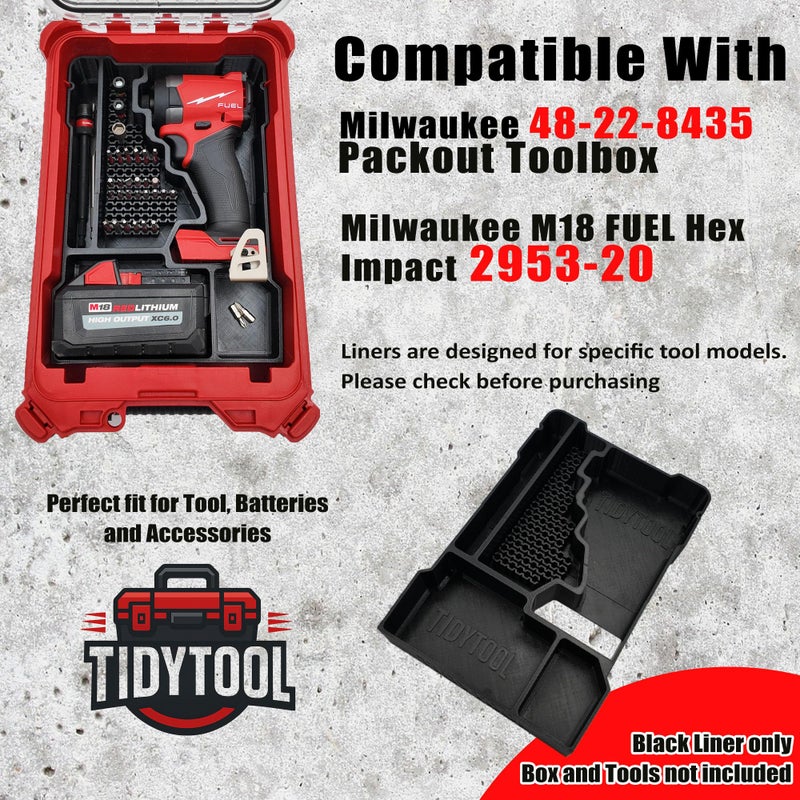 TidyTool Tidy Tool Insert for Milwaukee M18 FUEL 1/4" Hex Impact Driver 2953-20 â€“ Packout Compact Organizer 48-22-8435 Liner â€“ 68 Bit Storage - Image 2