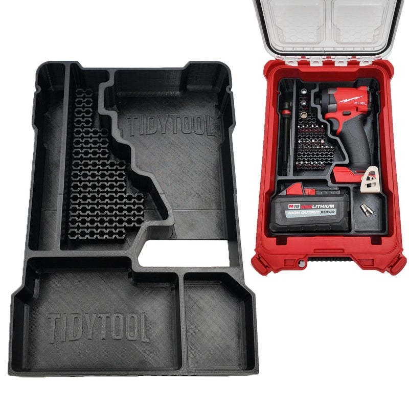 TidyTool Tidy Tool Insert for Milwaukee M18 FUEL 1/4" Hex Impact Driver 2953-20 â€“ Packout Compact Organizer 48-22-8435 Liner â€“ 68 Bit Storage - Image 1
