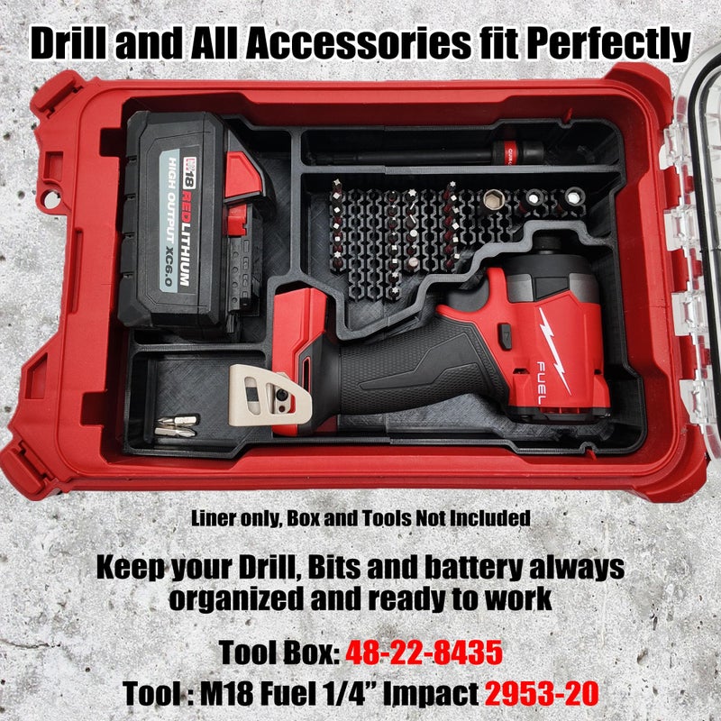 TidyTool Tidy Tool Insert for Milwaukee M18 FUEL 1/4" Hex Impact Driver 2953-20 â€“ Packout Compact Organizer 48-22-8435 Liner â€“ 68 Bit Storage - Image 5