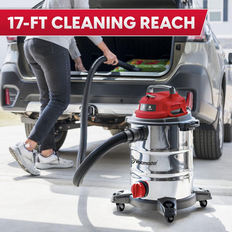 Vacmaster VOC812SF 1101 8-Gallon Premium Stainless Steel Wet/Dry Vacuum, Red Edition, 8 Gal - Image 4