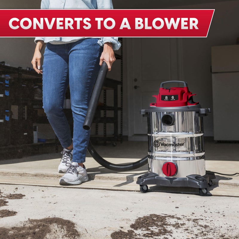 Vacmaster VOC812SF 1101 8-Gallon Premium Stainless Steel Wet/Dry Vacuum, Red Edition, 8 Gal - Image 5