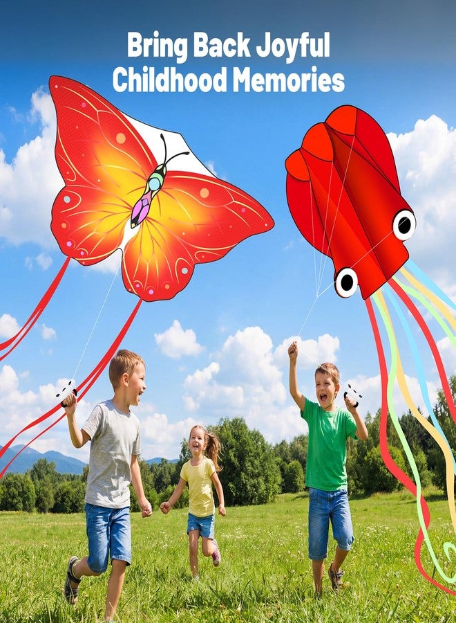 Crogift 3 Pack Large Kites, Easy to Fly Large Butterfly, Giant Red Octopus & Colorful Delta Kite for Beach Trip - Perfect Outdoor Toys for Boys Girls Ages 4-8 8-12,Three Handle with 328FT String Included - Image 5