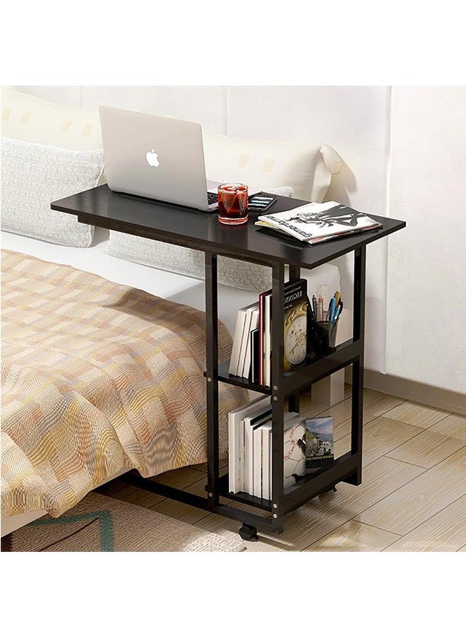 JCB CHIC Rolling Laptop Desk Sofa Side Table C Shape Bedside Table Multifunctional End Table with Storage Slelves for Small Spaces, Living Room, Bedroom, A30 (Black) - Image 2