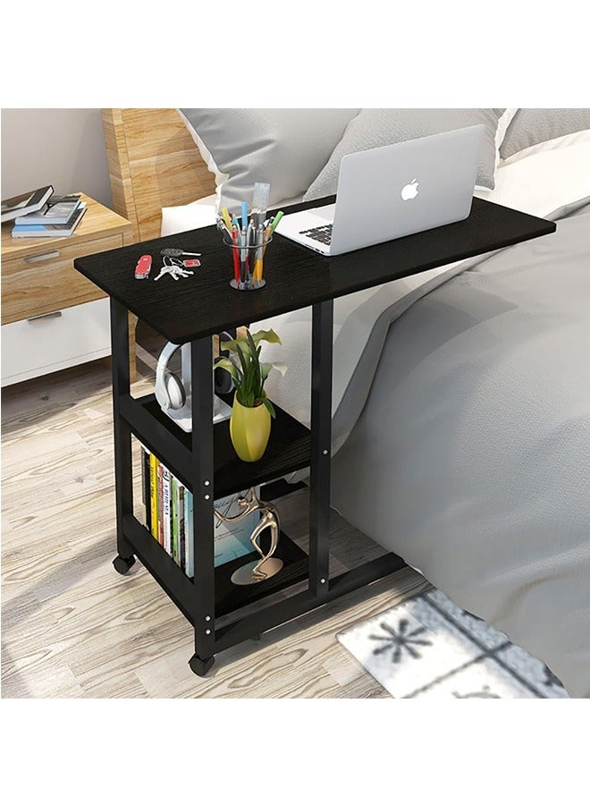 JCB CHIC Rolling Laptop Desk Sofa Side Table C Shape Bedside Table Multifunctional End Table with Storage Slelves for Small Spaces, Living Room, Bedroom, A30 (Black) - Image 1