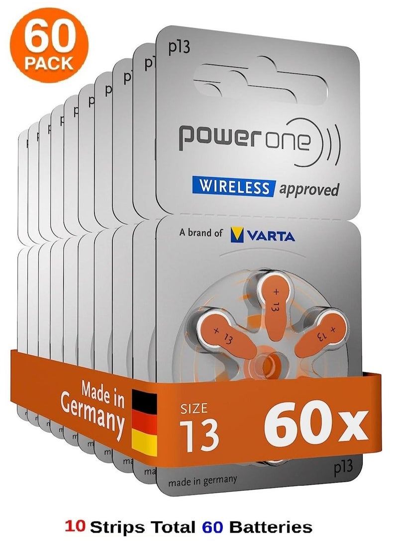 Power One 1.45V Original High Level Hearing Aid Batteries PowerOne P13 Pack Of 60 Pieces (German)  - Image 1