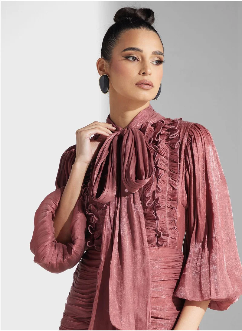 جولدن ابل Tie Neck Puff Sleeve Dress