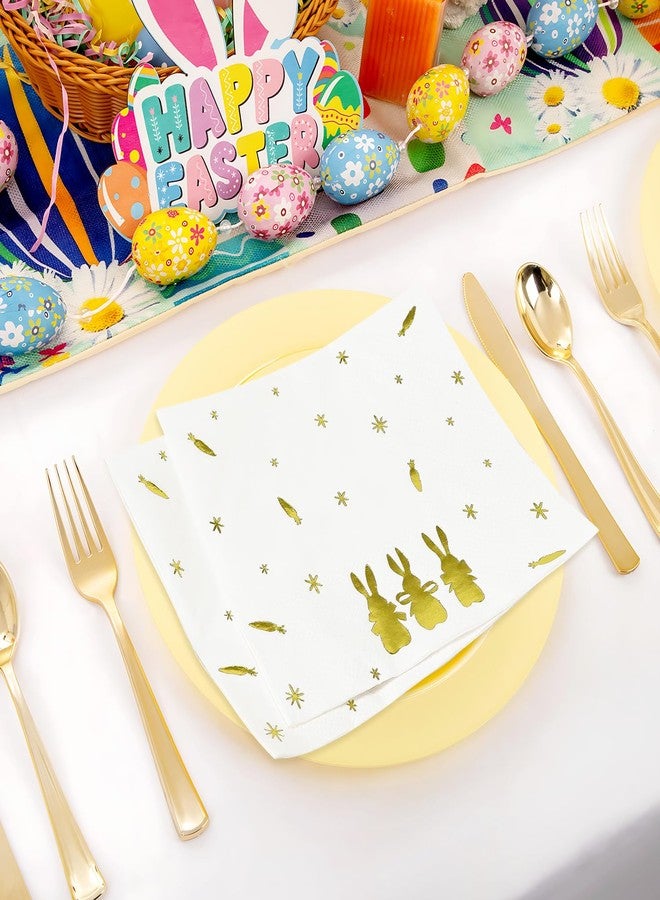 HEIPINIUYE 50 Pieces 3-ply Easter Napkins with Gold Foil Rabbit Carrot Cocktail Napkins Disposable Paper Napkins for Birthday Easter Party Paper Dinner Napkins - Image 4