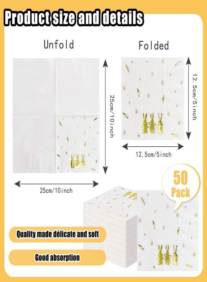 HEIPINIUYE 50 Pieces 3-ply Easter Napkins with Gold Foil Rabbit Carrot Cocktail Napkins Disposable Paper Napkins for Birthday Easter Party Paper Dinner Napkins - Image 2