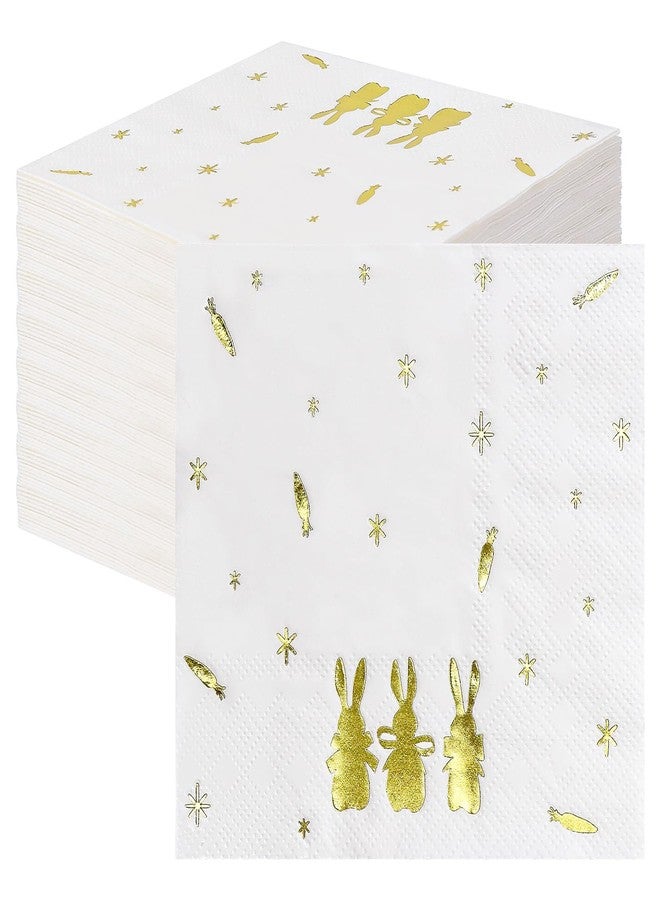 HEIPINIUYE 50 Pieces 3-ply Easter Napkins with Gold Foil Rabbit Carrot Cocktail Napkins Disposable Paper Napkins for Birthday Easter Party Paper Dinner Napkins - Image 1