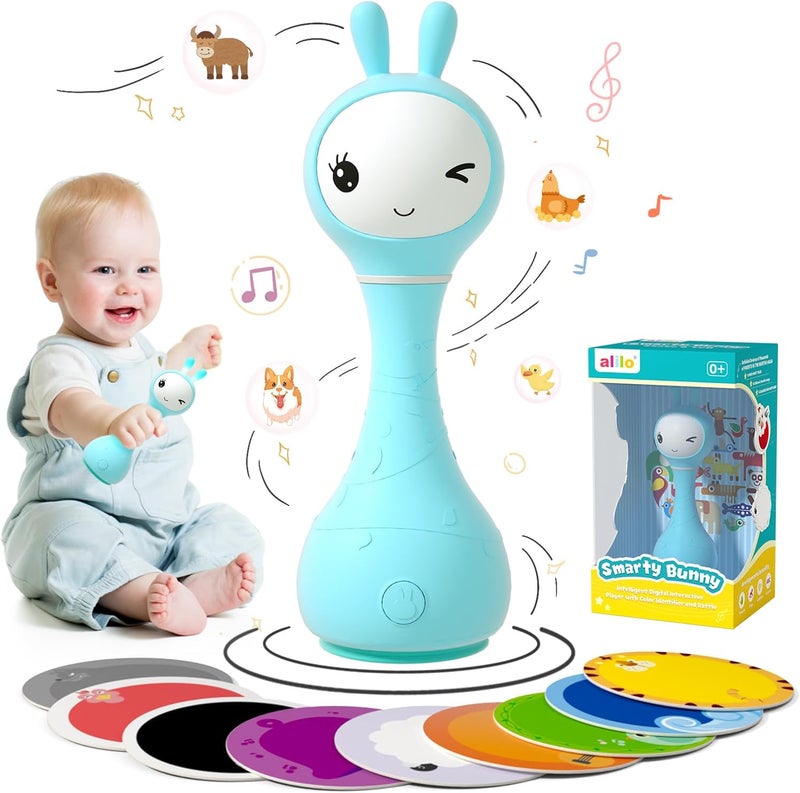 alilo Smarty Baby Toys 0-12 Months Baby Rattle for Music Bedtime Stories Sleep Soother Rechargeable Light Up Toys Soft Ears Baby Teething Toys for 0-2 Years Newborn Infants Gifts for Girls Boys, Blue - Image 1