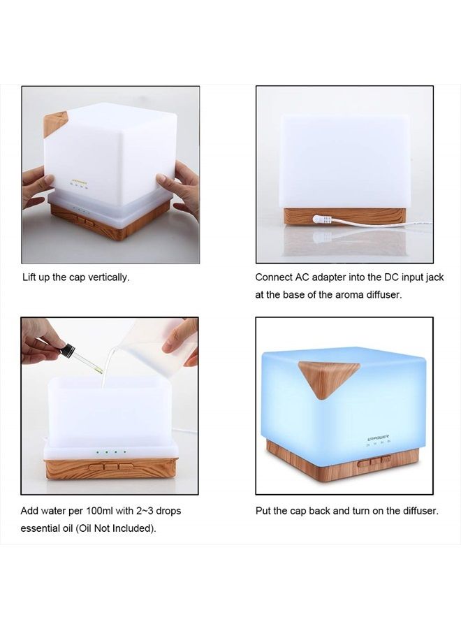 URPOWER Aromatherapy Essential Oil Diffuser Humidifier, 700ml Large Capacity Modern Ultrasonic Aroma Diffusers Running 20+ Hours with Adjustable Mist Mode/4 Timer Settings for Home Office Study - Image 3