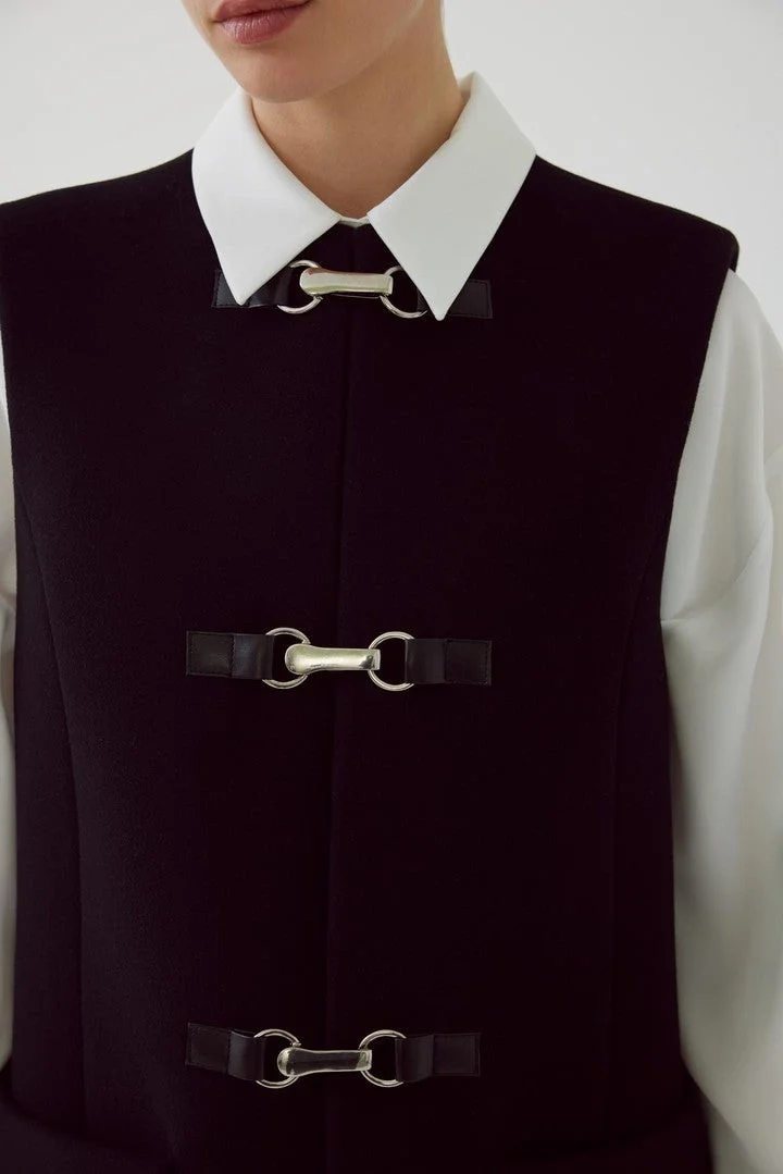 EXQUISE Wool Regular Black Vest