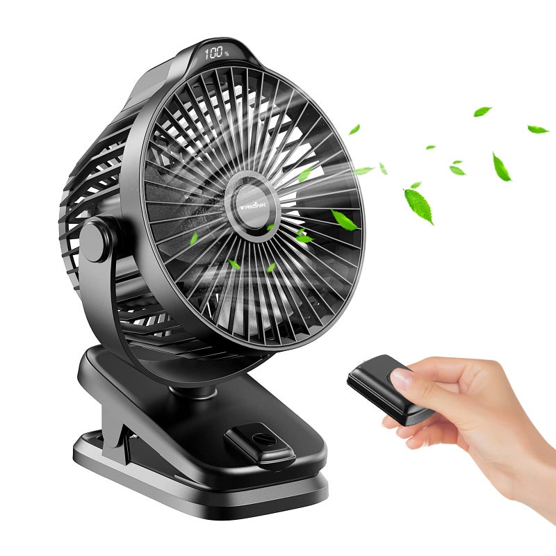 8000mAh Rechargeable USB Desk Fan Clip on Fan with Remote Control  LED Display 5 Speeds 360 Rotation Portable Small Battery Ultraquiet Mini Electric Fan for Home Office Camping Pram Cooling
