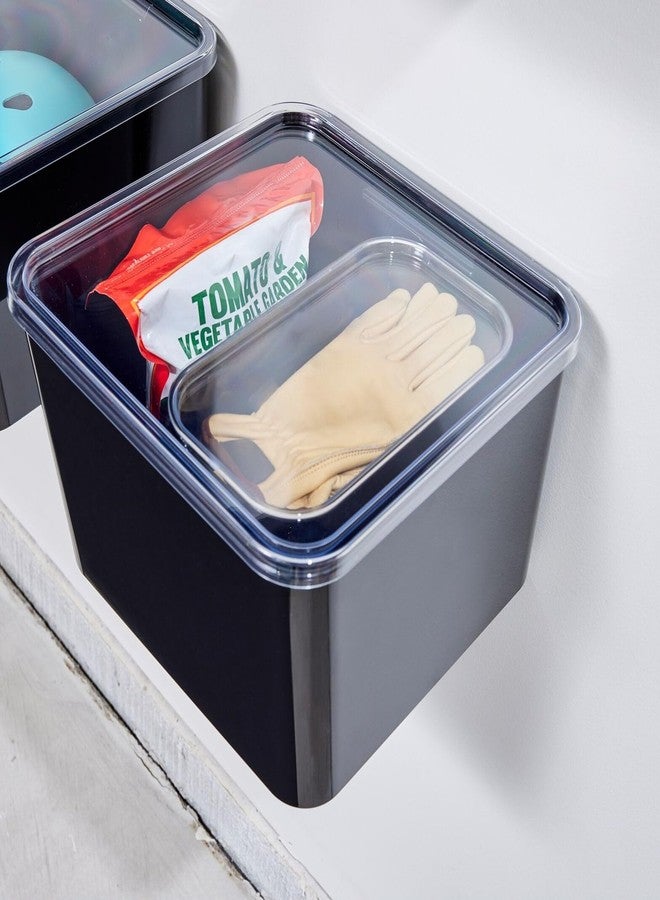 InterDesign iDesign Storage Bin with Lid & Wall Mount Bracket, The Wallspace Collection - 12" x 12" x 8", Clear Bin - Image 1
