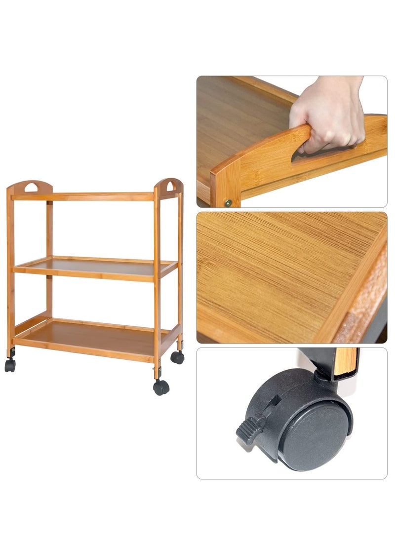LINGWEI - Premium Bamboo Food Serving Trolley – 3-Tier Kitchen Cart with Wheels, Handle & Storage Shelves – Rolling Utility Organizer for Home, Restaurant & Hotel - Image 1