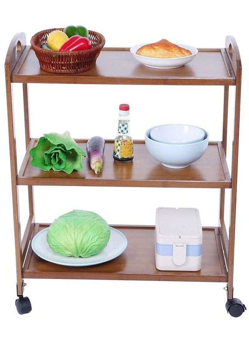 LINGWEI - Premium Bamboo Food Serving Trolley – 3-Tier Kitchen Cart with Wheels, Handle & Storage Shelves – Rolling Utility Organizer for Home, Restaurant & Hotel - Image 1