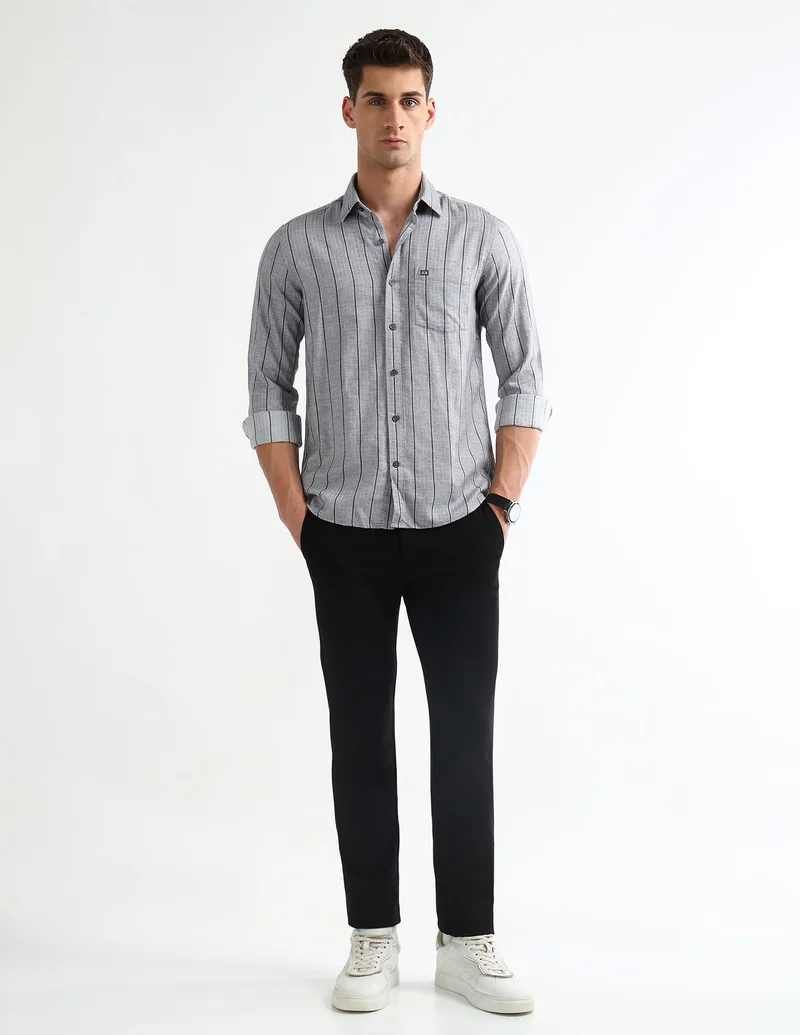 Arrow Grey Slim Fit Striped Shirt for Men | Best Price UAE