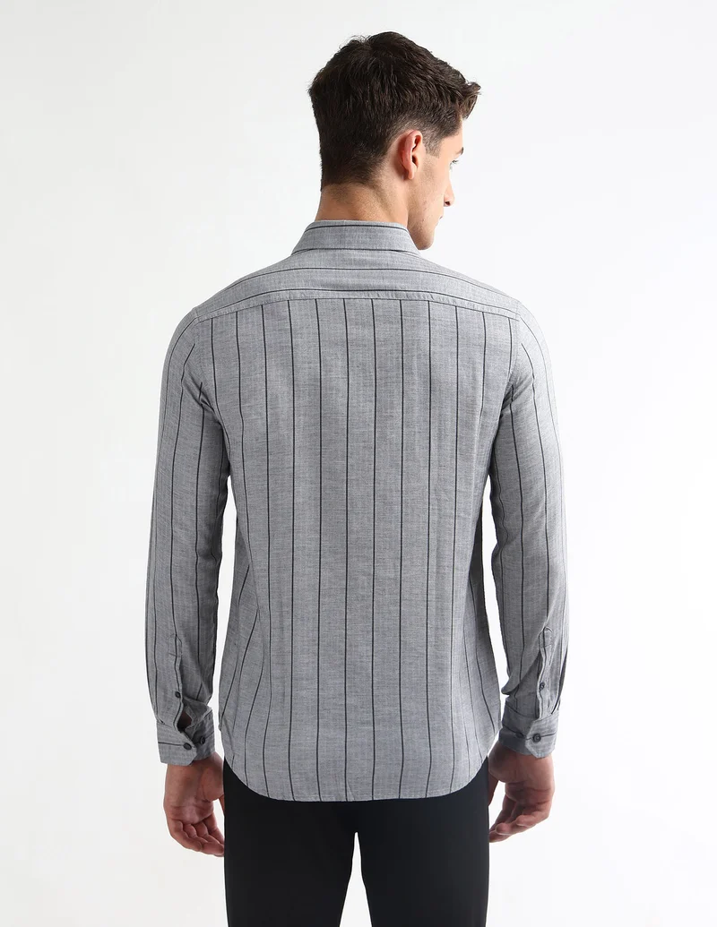 Arrow Grey Slim Fit Striped Shirt for Men | Best Price UAE