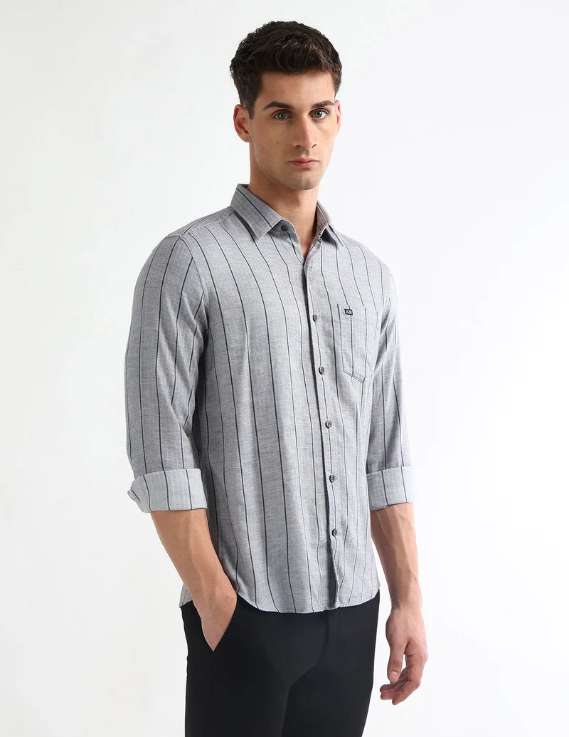 Arrow Grey Slim Fit Striped Shirt for Men | Best Price UAE
