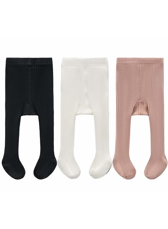 CECORC Baby Tights – Thick Toddlers Girl Leggings–Seamless Cable Knit Cotton Stockings – Infants Pantyhose 3/5 Pack…, 3 Pack (Black+white+lightpink), 0-12 Months - Image 1