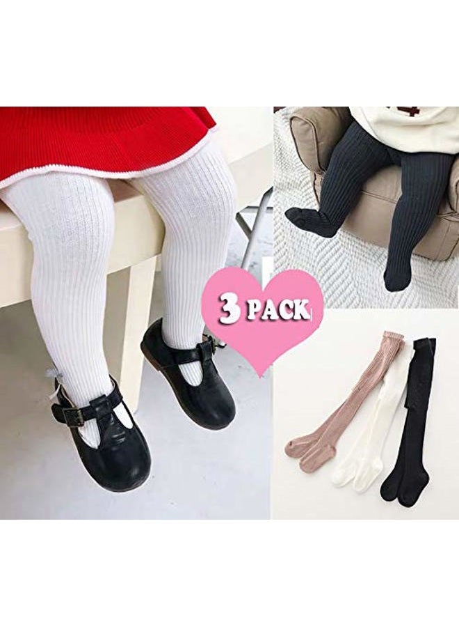 CECORC Baby Tights – Thick Toddlers Girl Leggings–Seamless Cable Knit Cotton Stockings – Infants Pantyhose 3/5 Pack…, 3 Pack (Black+white+lightpink), 0-12 Months - Image 5