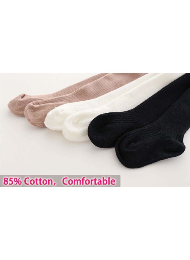 CECORC Baby Tights – Thick Toddlers Girl Leggings–Seamless Cable Knit Cotton Stockings – Infants Pantyhose 3/5 Pack…, 3 Pack (Black+white+lightpink), 0-12 Months - Image 2