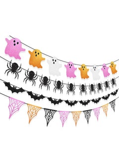 HOWAF Glitter Halloween Banner Decorations 4 Pcs Glitter Black Spider Bat Garland Banner Pink Ghost Hanging Decorations For Happy Halloween Party Supplies 10 Ft Halloween Bunting Banner Decor  - Image 1