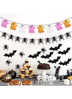 HOWAF Glitter Halloween Banner Decorations 4 Pcs Glitter Black Spider Bat Garland Banner Pink Ghost Hanging Decorations For Happy Halloween Party Supplies 10 Ft Halloween Bunting Banner Decor  - Image 5