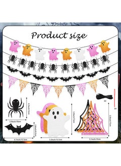 HOWAF Glitter Halloween Banner Decorations 4 Pcs Glitter Black Spider Bat Garland Banner Pink Ghost Hanging Decorations For Happy Halloween Party Supplies 10 Ft Halloween Bunting Banner Decor  - Image 2